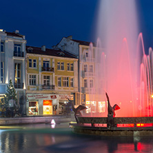 PLOVDIV, BULGARIA - APRIL 29, 2017:  Night photo of Walking street in the center of city of Plovdiv, Bulgaria