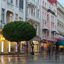 PLOVDIV, BULGARIA - APRIL 29, 2017:  Night photo of Walking street in the center of city of Plovdiv, Bulgaria