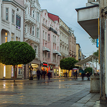 PLOVDIV, BULGARIA - APRIL 29, 2017:  Night photo of Walking street in the center of city of Plovdiv, Bulgaria