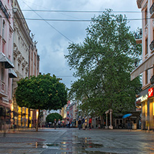 PLOVDIV, BULGARIA - APRIL 29, 2017:  Night photo of Walking street in the center of city of Plovdiv, Bulgaria