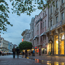 PLOVDIV, BULGARIA - APRIL 29, 2017:  Night photo of Walking street in the center of city of Plovdiv, Bulgaria