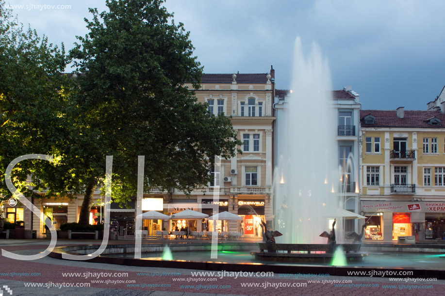 PLOVDIV, BULGARIA - APRIL 29, 2017:  Night photo of Walking street in the center of city of Plovdiv, Bulgaria