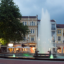 PLOVDIV, BULGARIA - APRIL 29, 2017:  Night photo of Walking street in the center of city of Plovdiv, Bulgaria