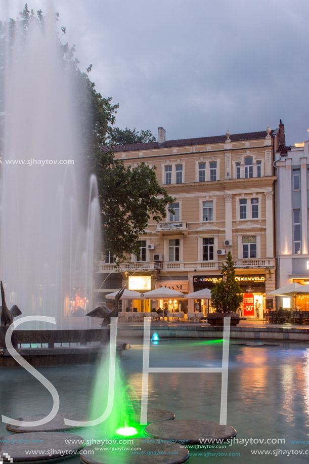 PLOVDIV, BULGARIA - APRIL 29, 2017:  Night photo of Walking street in the center of city of Plovdiv, Bulgaria