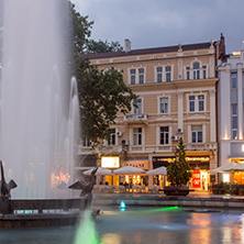 PLOVDIV, BULGARIA - APRIL 29, 2017:  Night photo of Walking street in the center of city of Plovdiv, Bulgaria