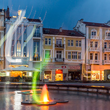 PLOVDIV, BULGARIA - APRIL 29, 2017:  Night photo of Walking street in the center of city of Plovdiv, Bulgaria