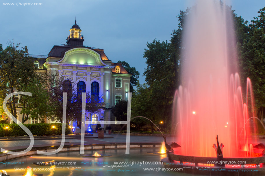 PLOVDIV, BULGARIA - APRIL 29, 2017:   Night photo of City Hall in Plovdiv, Bulgaria