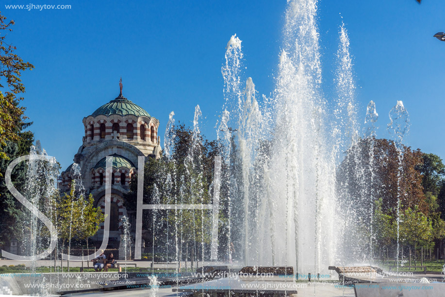PLEVEN, BULGARIA - SEPTEMBER 20, 2015: Fountain in center of city of Pleven, Bulgaria
