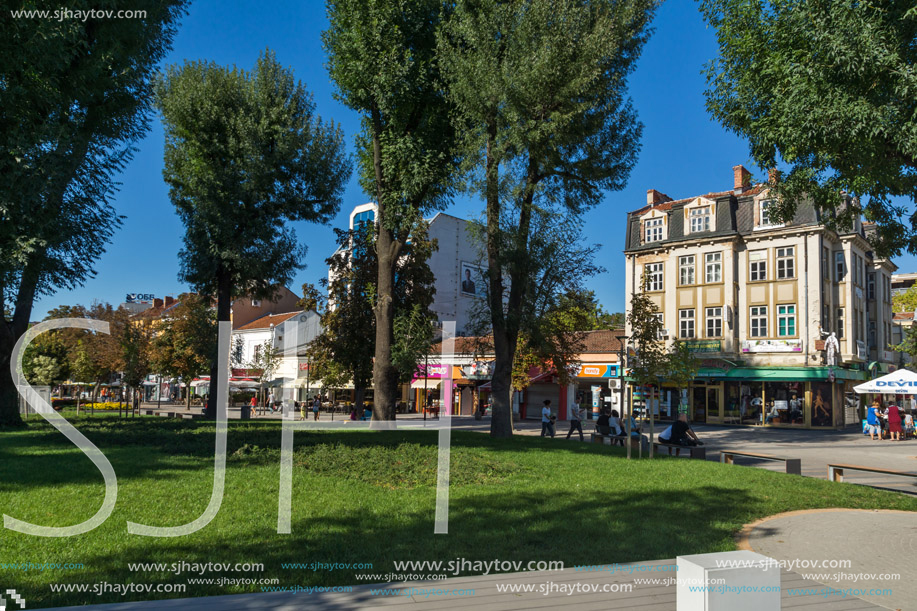 PLEVEN, BULGARIA - SEPTEMBER 20, 2015:  Central street in city of Pleven, Bulgaria