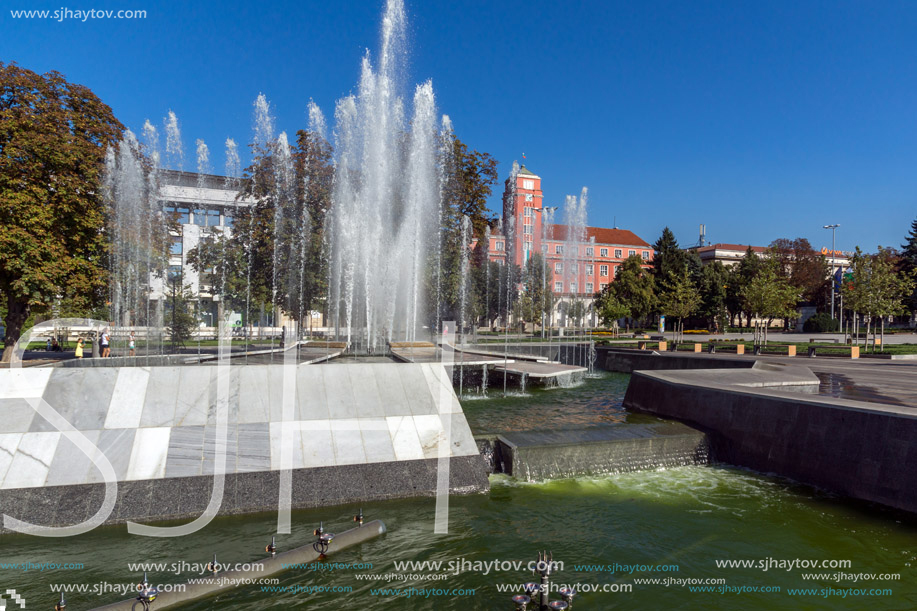 PLEVEN, BULGARIA - SEPTEMBER 20, 2015: Fountain in center of city of Pleven, Bulgaria