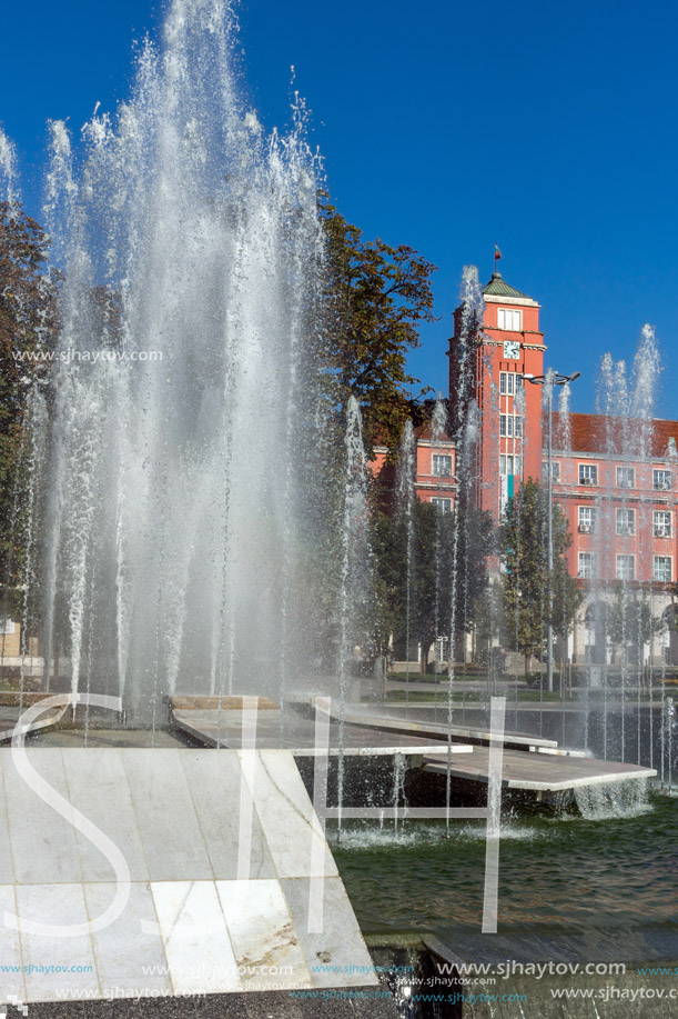 PLEVEN, BULGARIA - SEPTEMBER 20, 2015:  Fountain in center of city of Pleven, Bulgaria