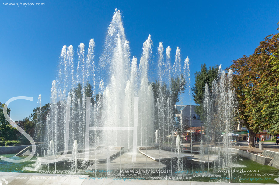 PLEVEN, BULGARIA - SEPTEMBER 20, 2015:  Fountain in center of city of Pleven, Bulgaria