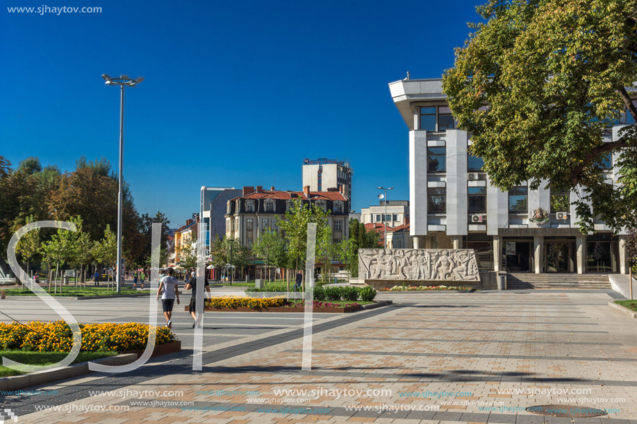 PLEVEN, BULGARIA - SEPTEMBER 20, 2015:  Central street in city of Pleven, Bulgaria