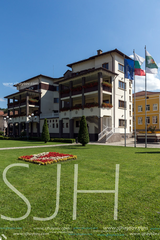 TRYAVNA, BULGARIA - JULY 6, 2018: Town Hall of historical town of Tryavna, Gabrovo region, Bulgaria