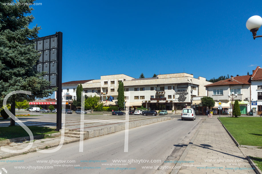 TRYAVNA, BULGARIA - JULY 6, 2018: Center of historical town of Tryavna, Gabrovo region, Bulgaria