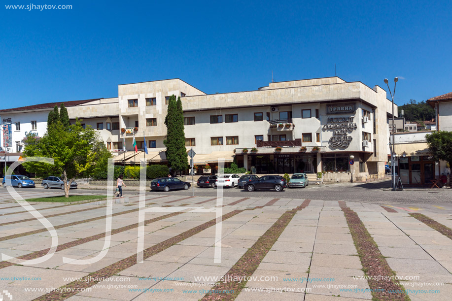 TRYAVNA, BULGARIA - JULY 6, 2018: Center of historical town of Tryavna, Gabrovo region, Bulgaria