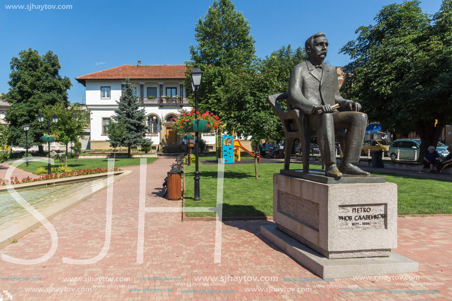 TRYAVNA, BULGARIA - JULY 6, 2018: Petko Slaveykov Monument of historical town of Tryavna, Gabrovo region, Bulgaria
