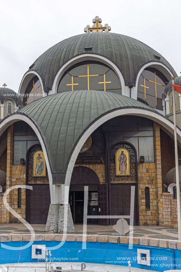 SKOPJE, REPUBLIC OF MACEDONIA - FEBRUARY 24, 2018:  Saint Clement of Ohrid Church in city of Skopje, Republic of Macedonia