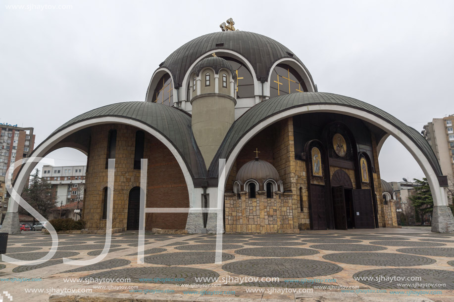 SKOPJE, REPUBLIC OF MACEDONIA - FEBRUARY 24, 2018:  Saint Clement of Ohrid Church in city of Skopje, Republic of Macedonia