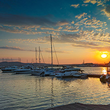 SOZOPOL, BULGARIA - JUNE 26, 2015: Sunset at the port of Sozopol, Burgas Region, Bulgaria