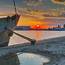 SOZOPOL, BULGARIA - JUNE 26, 2015: Sunset at the port of Sozopol, Burgas Region, Bulgaria