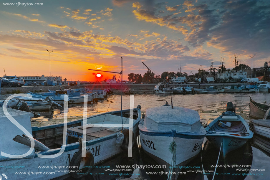 SOZOPOL, BULGARIA - JUNE 26, 2015: Sunset at the port of Sozopol, Burgas Region, Bulgaria