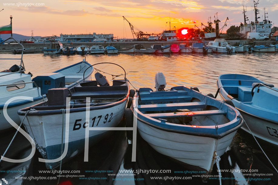 SOZOPOL, BULGARIA - JUNE 26, 2015: Sunset at the port of Sozopol, Burgas Region, Bulgaria