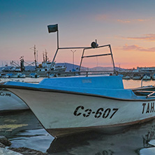 SOZOPOL, BULGARIA - JUNE 26, 2015: Sunset at the port of Sozopol, Burgas Region, Bulgaria