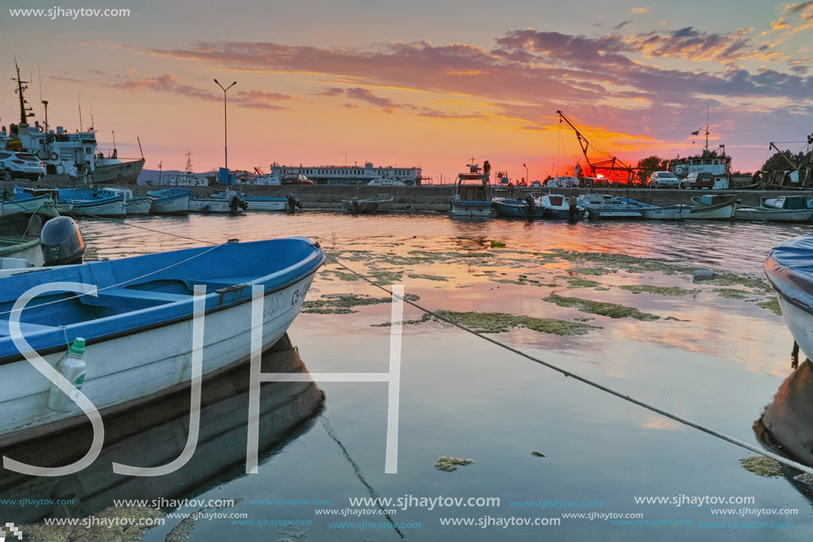 SOZOPOL, BULGARIA - JUNE 26, 2015: Sunset at the port of Sozopol, Burgas Region, Bulgaria