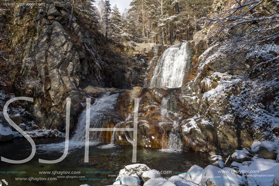 Winter Landscape of Popina Laka waterfall near town of Sandanski, Pirin Mountain, Bulgaria