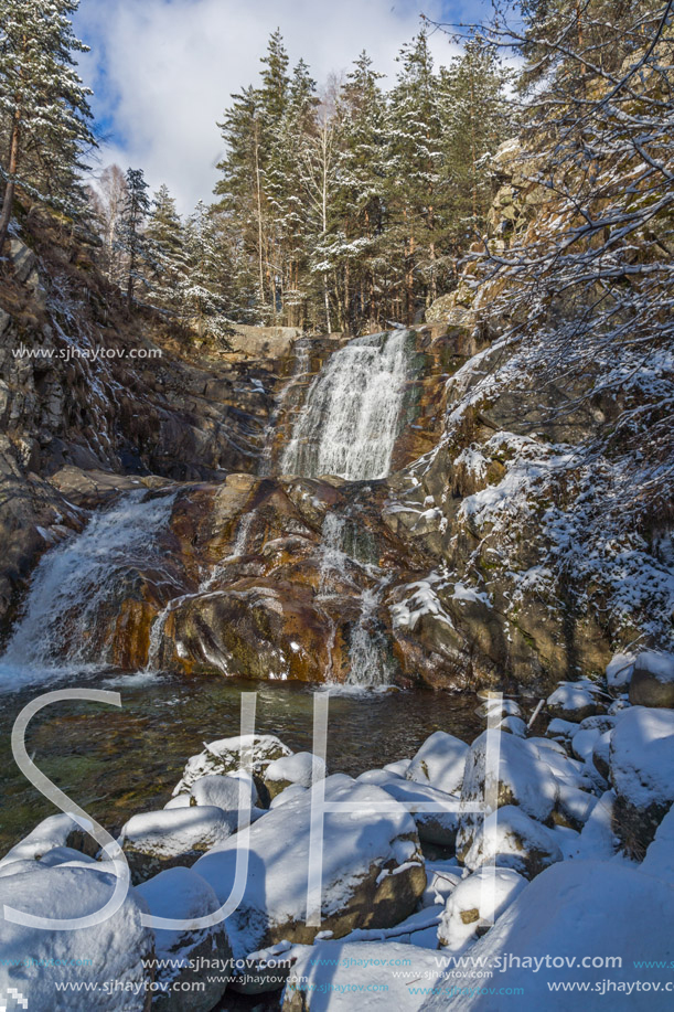 Winter Landscape of Popina Laka waterfall near town of Sandanski, Pirin Mountain, Bulgaria