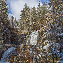 Winter Landscape of Popina Laka waterfall near town of Sandanski, Pirin Mountain, Bulgaria