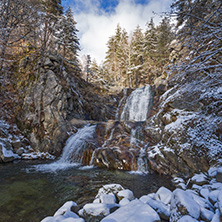 Winter Landscape of Popina Laka waterfall near town of Sandanski, Pirin Mountain, Bulgaria