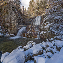 Winter Landscape of Popina Laka waterfall near town of Sandanski, Pirin Mountain, Bulgaria