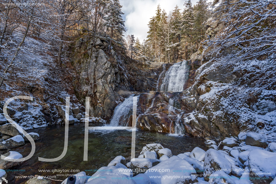 Winter Landscape of Popina Laka waterfall near town of Sandanski, Pirin Mountain, Bulgaria