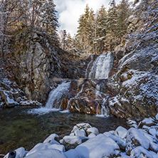 Winter Landscape of Popina Laka waterfall near town of Sandanski, Pirin Mountain, Bulgaria