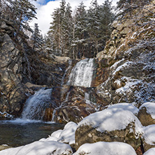 Winter Landscape of Popina Laka waterfall near town of Sandanski, Pirin Mountain, Bulgaria