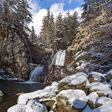 Winter Landscape of Popina Laka waterfall near town of Sandanski, Pirin Mountain, Bulgaria