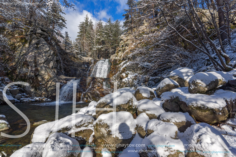 Winter Landscape of Popina Laka waterfall near town of Sandanski, Pirin Mountain, Bulgaria