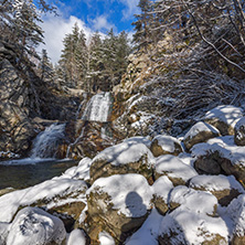 Winter Landscape of Popina Laka waterfall near town of Sandanski, Pirin Mountain, Bulgaria