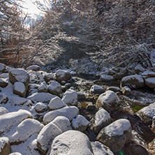 Winter Landscape of Popina Laka waterfall near town of Sandanski, Pirin Mountain, Bulgaria