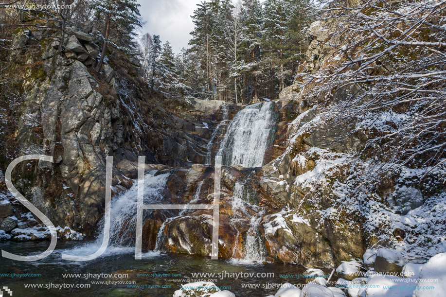 Winter Landscape of Popina Laka waterfall near town of Sandanski, Pirin Mountain, Bulgaria