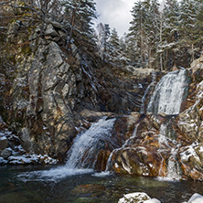 Winter Landscape of Popina Laka waterfall near town of Sandanski, Pirin Mountain, Bulgaria