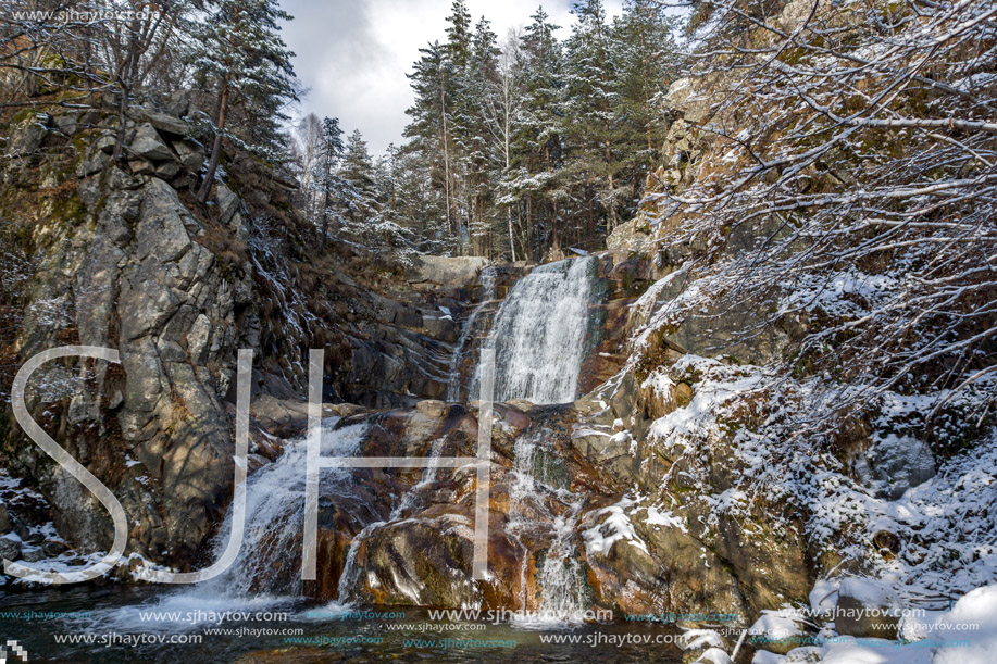 Winter Landscape of Popina Laka waterfall near town of Sandanski, Pirin Mountain, Bulgaria