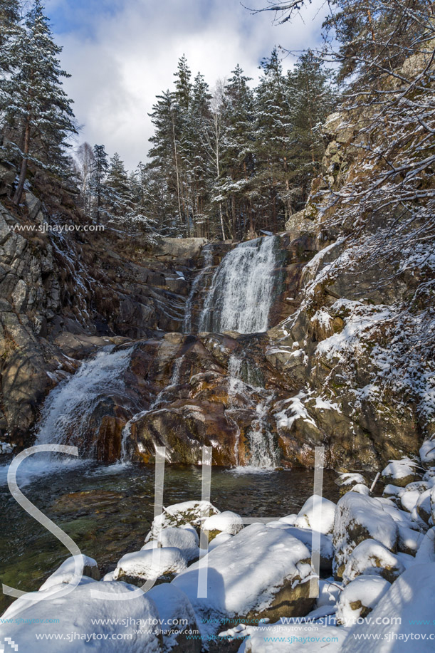 Winter Landscape of Popina Laka waterfall near town of Sandanski, Pirin Mountain, Bulgaria