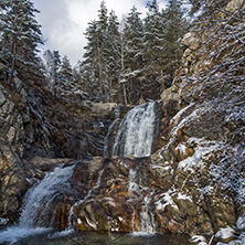 Winter Landscape of Popina Laka waterfall near town of Sandanski, Pirin Mountain, Bulgaria