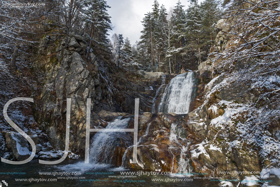 Winter Landscape of Popina Laka waterfall near town of Sandanski, Pirin Mountain, Bulgaria