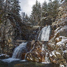 Winter Landscape of Popina Laka waterfall near town of Sandanski, Pirin Mountain, Bulgaria