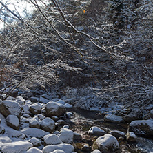 Winter Landscape of Popina Laka waterfall near town of Sandanski, Pirin Mountain, Bulgaria