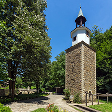 ETAR, GABROVO, BULGARIA- JULY 6, 2018: Clock tower in Architectural Ethnographic Complex Etar (Etara) near town of Gabrovo, Bulgaria